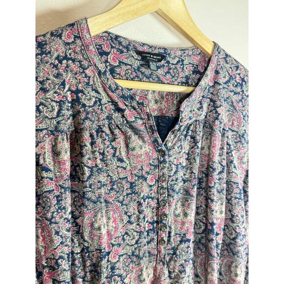 Lucky Brand Women’s Plus size Long Sleeve Shirt Blouse XL Boho Print Cotton - Picture 2 of 10